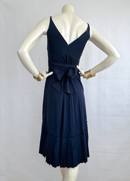 Prada Navy Pleated Strappy Dress