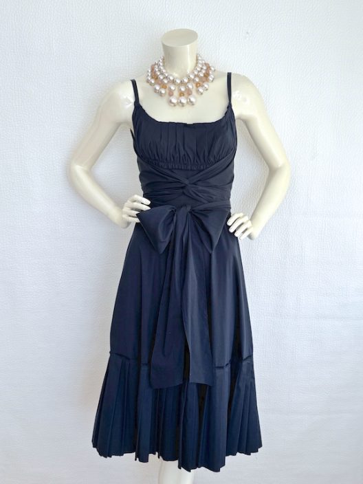 Prada Navy Pleated Strappy Dress