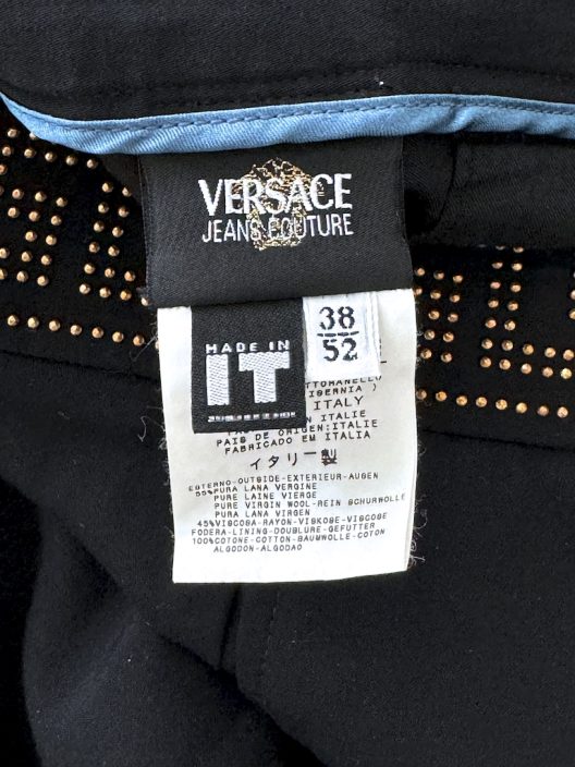 Versace black wool pants-embellished with metallic details