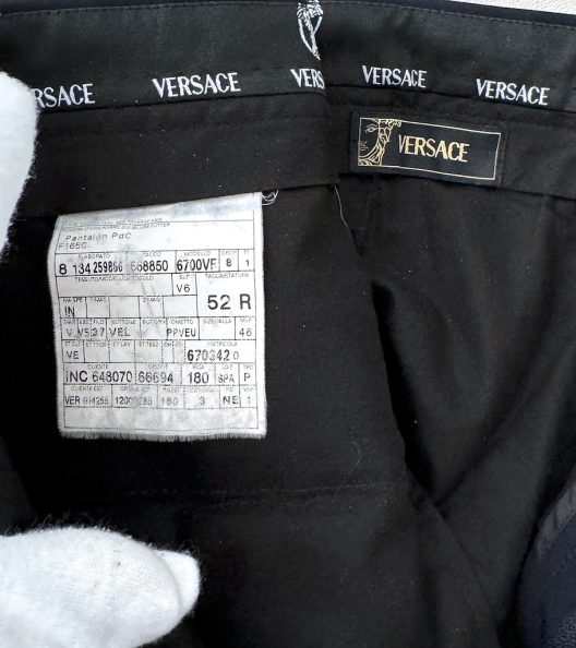 Versace black wool pants-embellished with velvet details