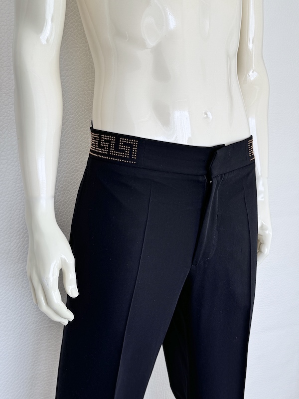 Versace black wool pants-embellished with metallic details