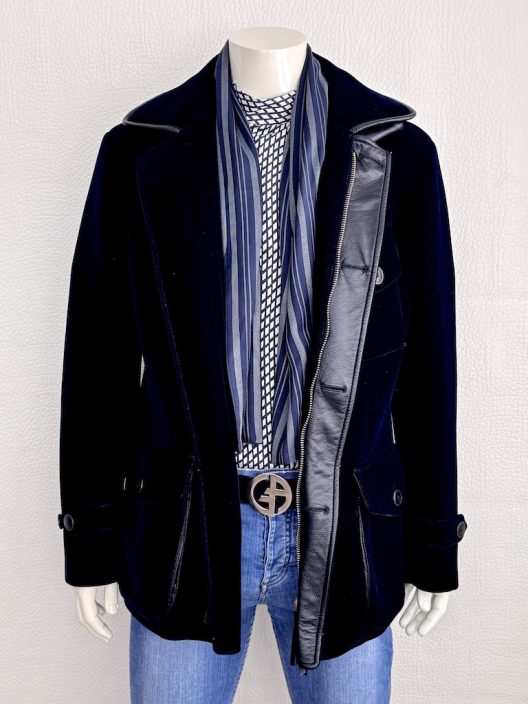 Giorgio Armani Runway Velvet-Neoprene Jacket with Leather Details