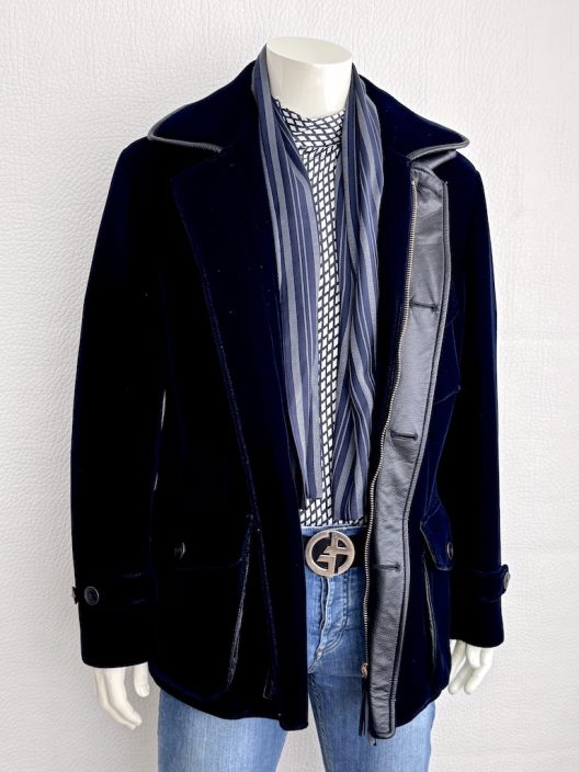 Giorgio Armani Runway Velvet-Neoprene Jacket with Leather Details