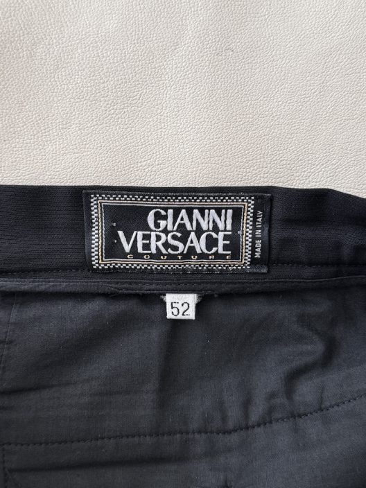 Gianni Versace black wool pants, velvet details