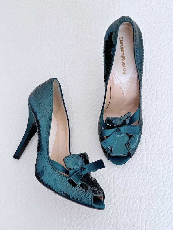 Emporio Armani Runway Green Sequin High Heel Shoes