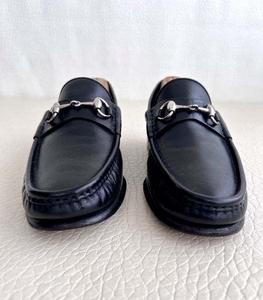 Men's GUCCI 'Horsebit' Black Leather Loafers Size IT-EU 42