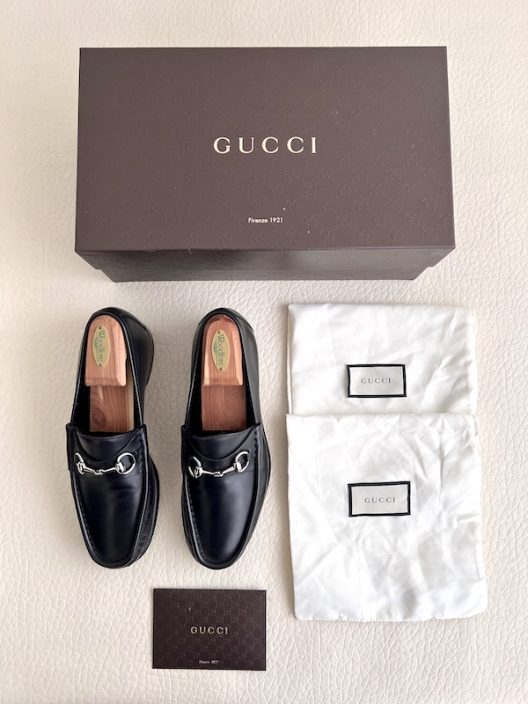 Men's GUCCI 'Horsebit' Black Leather Loafers Size IT-EU 42