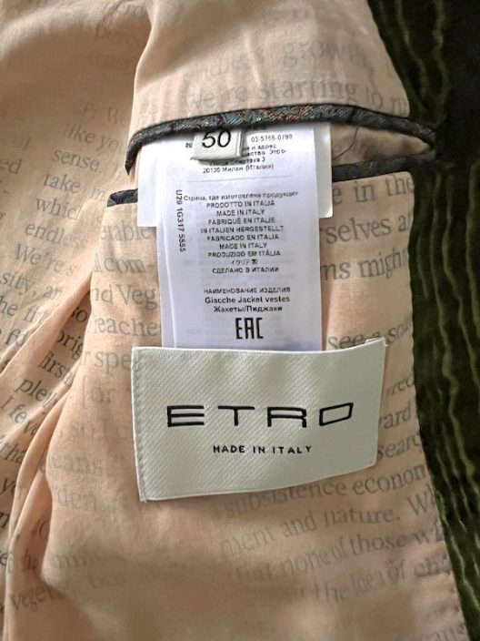 RARE Etro Green Printed Velvet Jacket