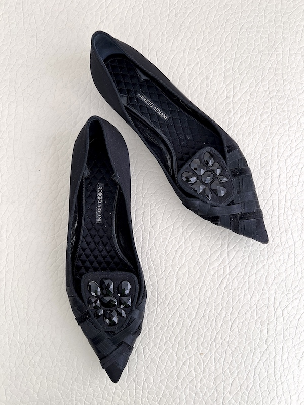 Giorgio Armani Satin Flat Shoe With Rhinestones