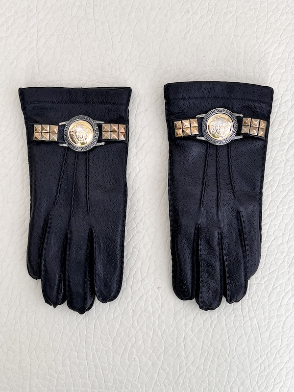 RARE Gianni Versace Leather Gloves - Gold Jellyfish Details