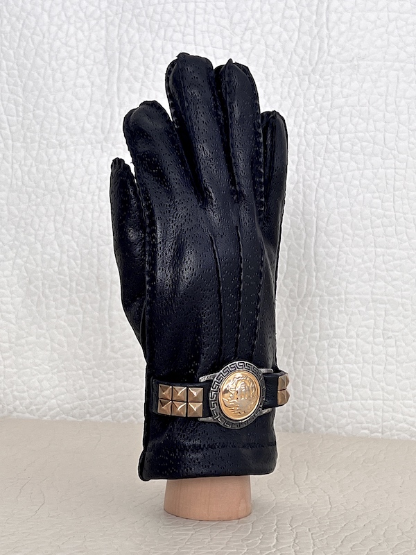 RARE Gianni Versace Leather Gloves - Gold Jellyfish Details