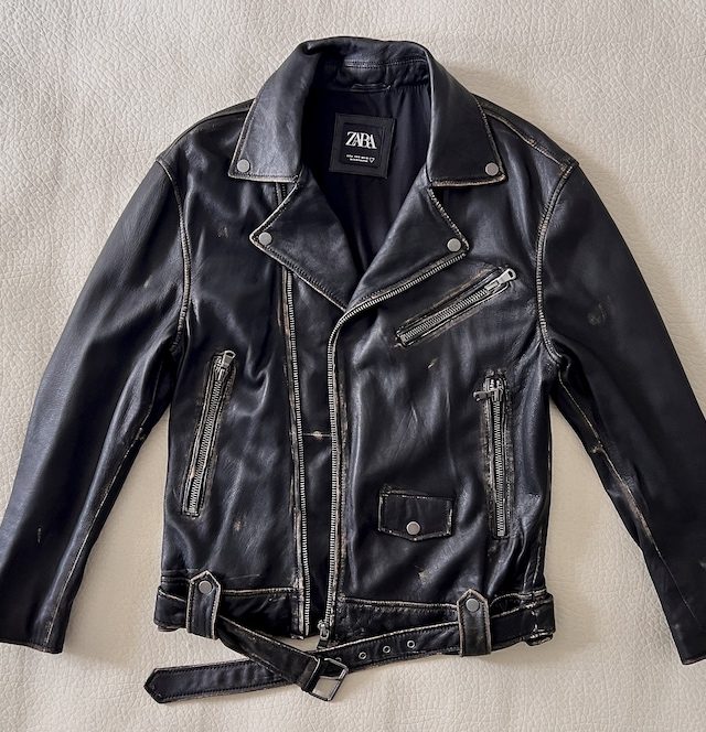 RARE ZARA Black Leather Biker Jacket Special Edition